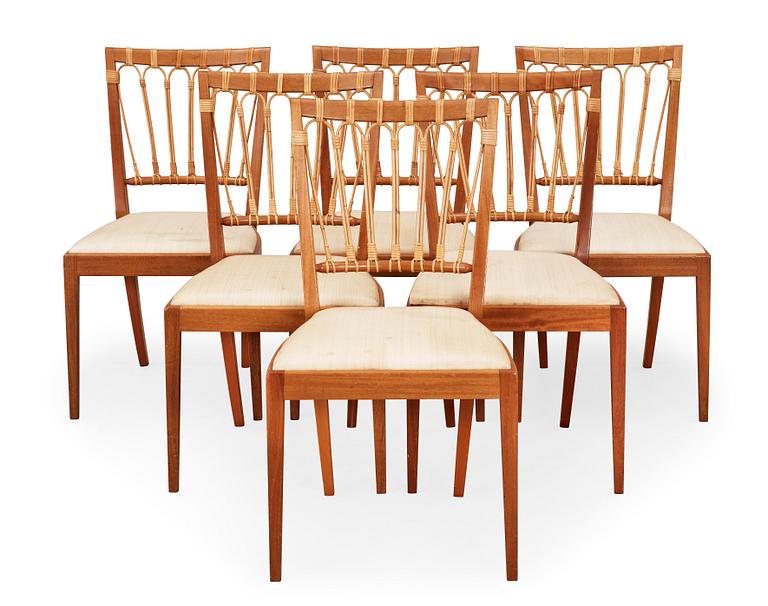 A set of six Josef Frank mahogany chairs by Svenskt Tenn, model 1165.