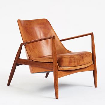 Ib Kofod Larsen, a teak and cognac coloured leather 'Sälen' easy chair, Olof Perssons Fåtöljindustri (OPE), Sweden, 1950-60s.