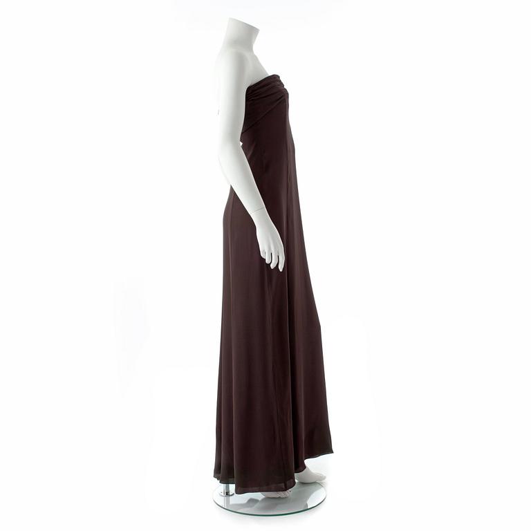 ARMANI COLLEZIONI, a taupe coloured evening dress.