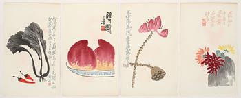 Qi Baishi (CHI PAI-SHIH) · QI BAISHI (CHI PAI-SHIH), EFTER, 4 st, träsnitt. Utgivna av Rongbao zhai, Beijing.