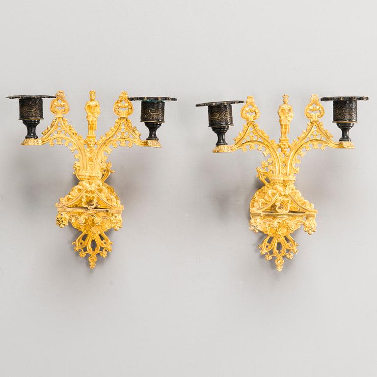 A PAIR OF WALL CANDLESTICKS.