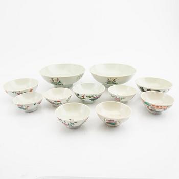 Skålar 11 st samt fat 5 st KIna sent 1800-tal porslin.