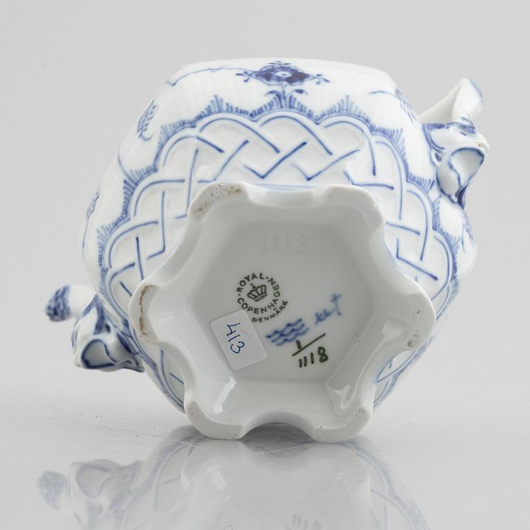 A 'Blue Fluted Full Lace' / 'Musselmalet' porcelain teapot, Royal Copenhagen, model 1118, 1967.