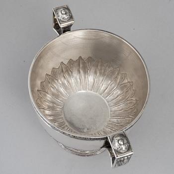 JE TORSK, sockerskålar, ett par, med fat och skedar, silver, Stockholm 1902.