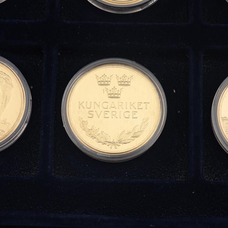 "Sverige Regenter" 11 Förgyllda medaljer i sterling silver, utgivna av Mynthuset.