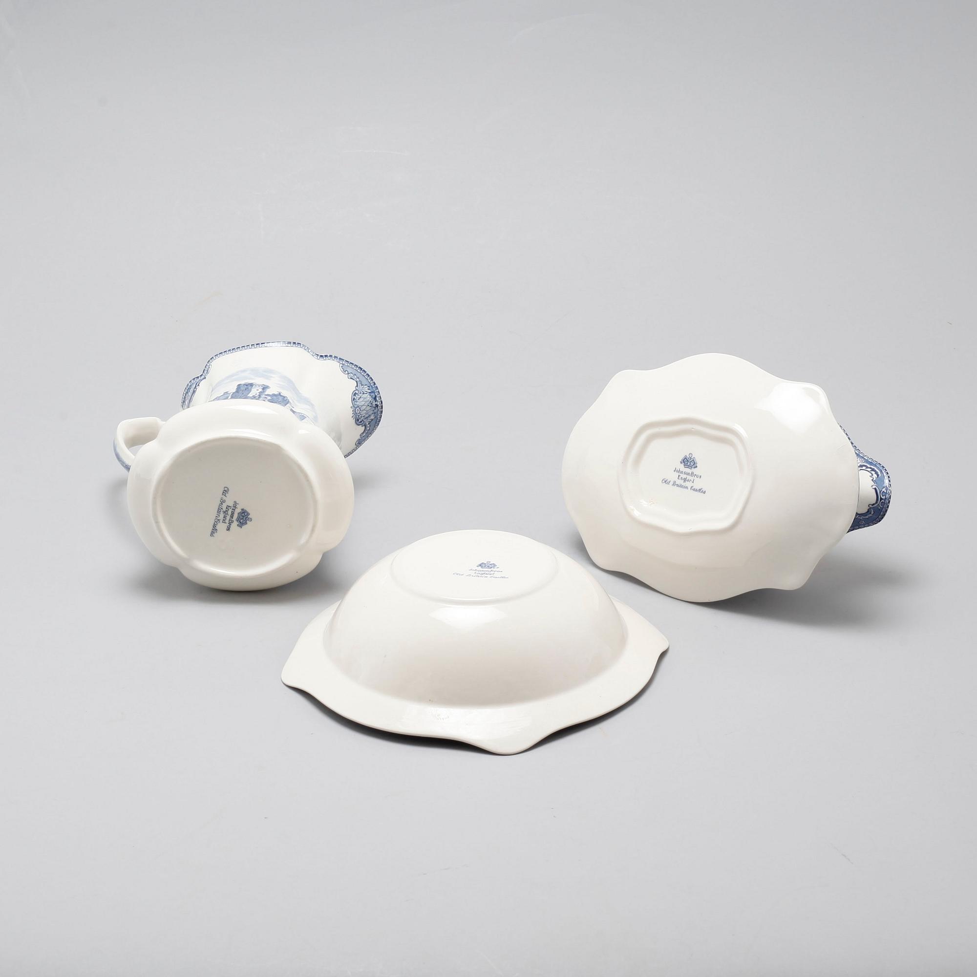 64 pieces of earthenware tableware, model "Old Britain Castles" by Johnson Bros, England, first half of the 20th century.