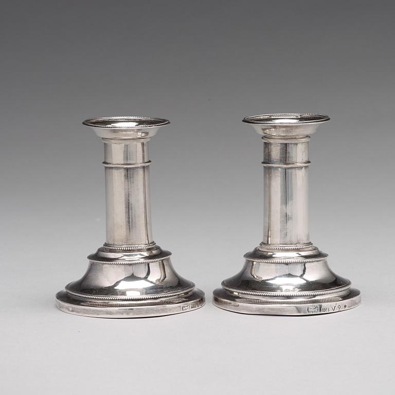 A pair of Swedish Gustavian silver candlesticks, marks of Sven Olson, Ängelholm 1803.