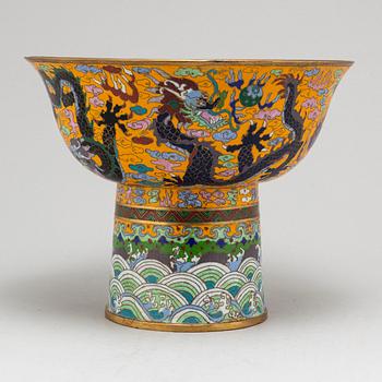 A large Chinese cloisonne 'Imperial Yellow' ceramonial bowl, 20th century.