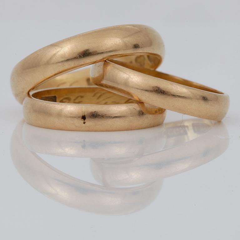 VIGSELRINGAR, 3 st, 18 k, tot ca 11.0 g.