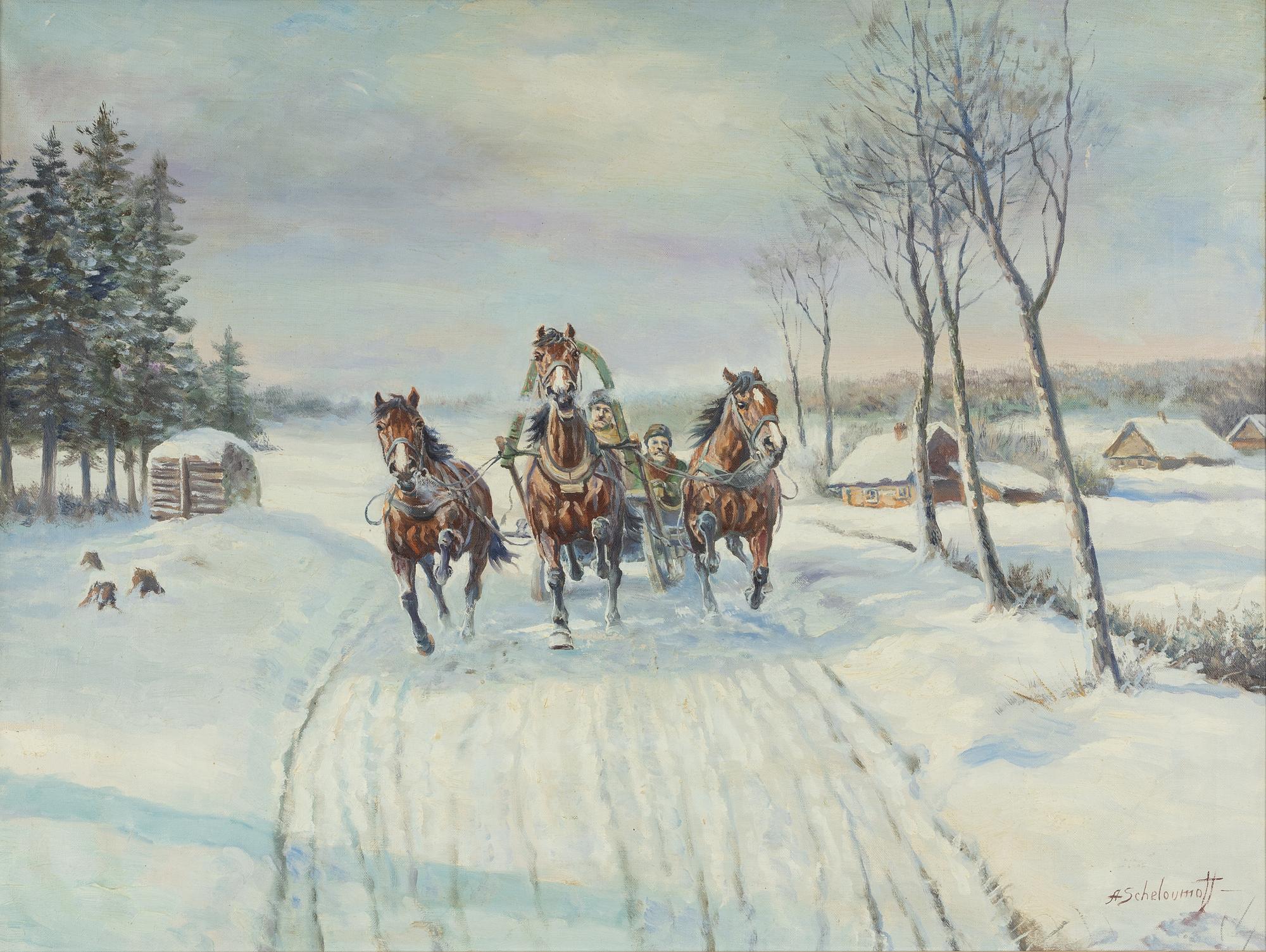 Afanasij Ivanovich Scheloumoff, Trojka i snölandskap.