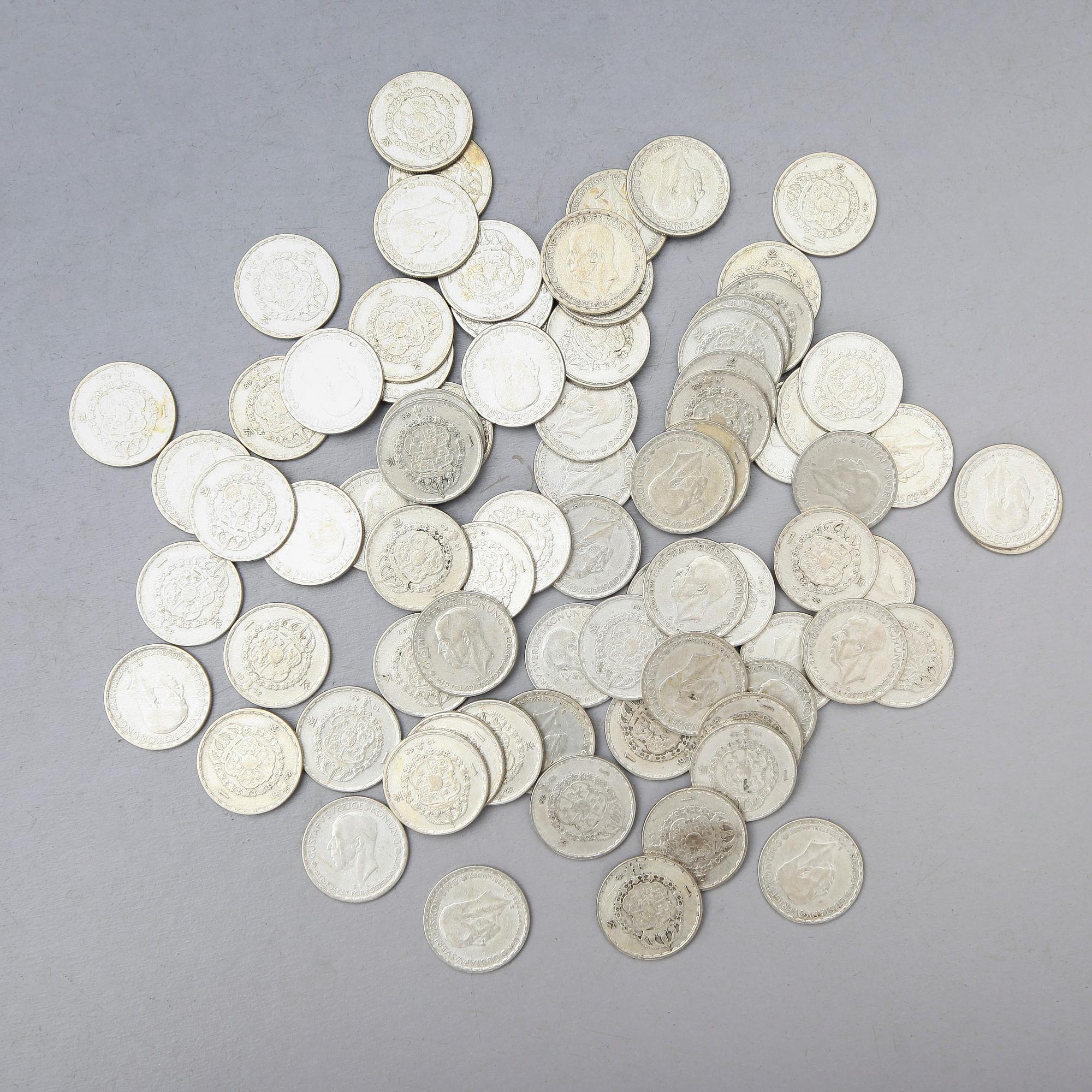 SILVERMYNT, enkronor, Gustaf V, 1942. Vikt ca 550 gram.