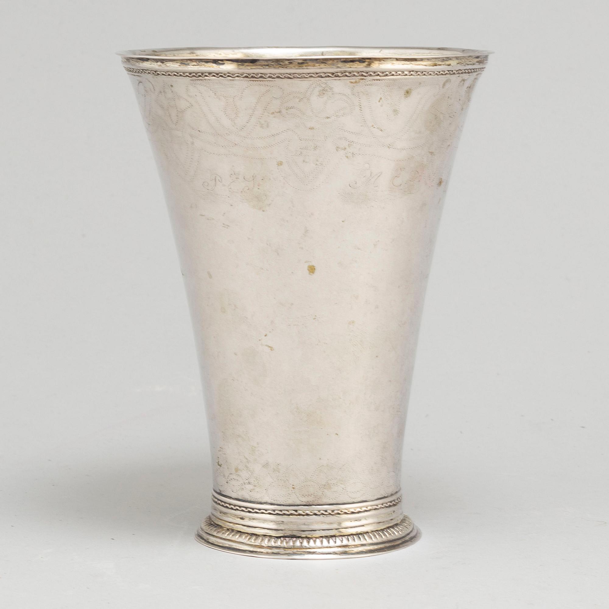 A Swedish 18th century parcel-gilt silver beaker, unidentified mark.