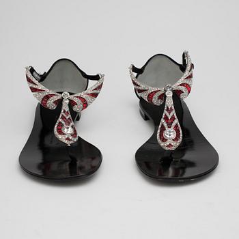 GIUSEPPE ZANOTTI, two pairs of sandalettes with paste.