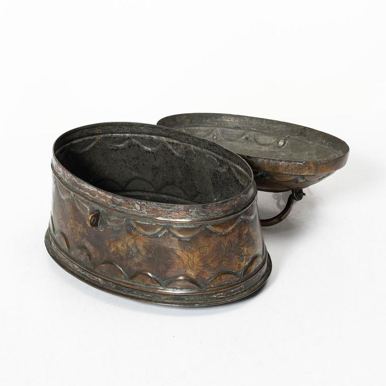 A Swedish baroque repousse copper box, 18th century.