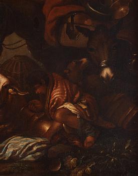 Philipp Peter Roos (Rosa di Tivoli) Follower of, Archaic landscape with livestock.