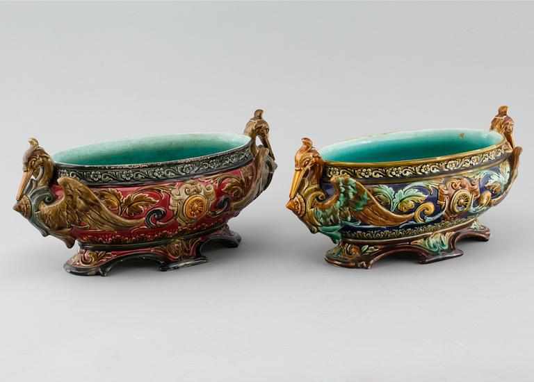 Two majolica jardinieres from Rörstrand, made in the late 19th century.