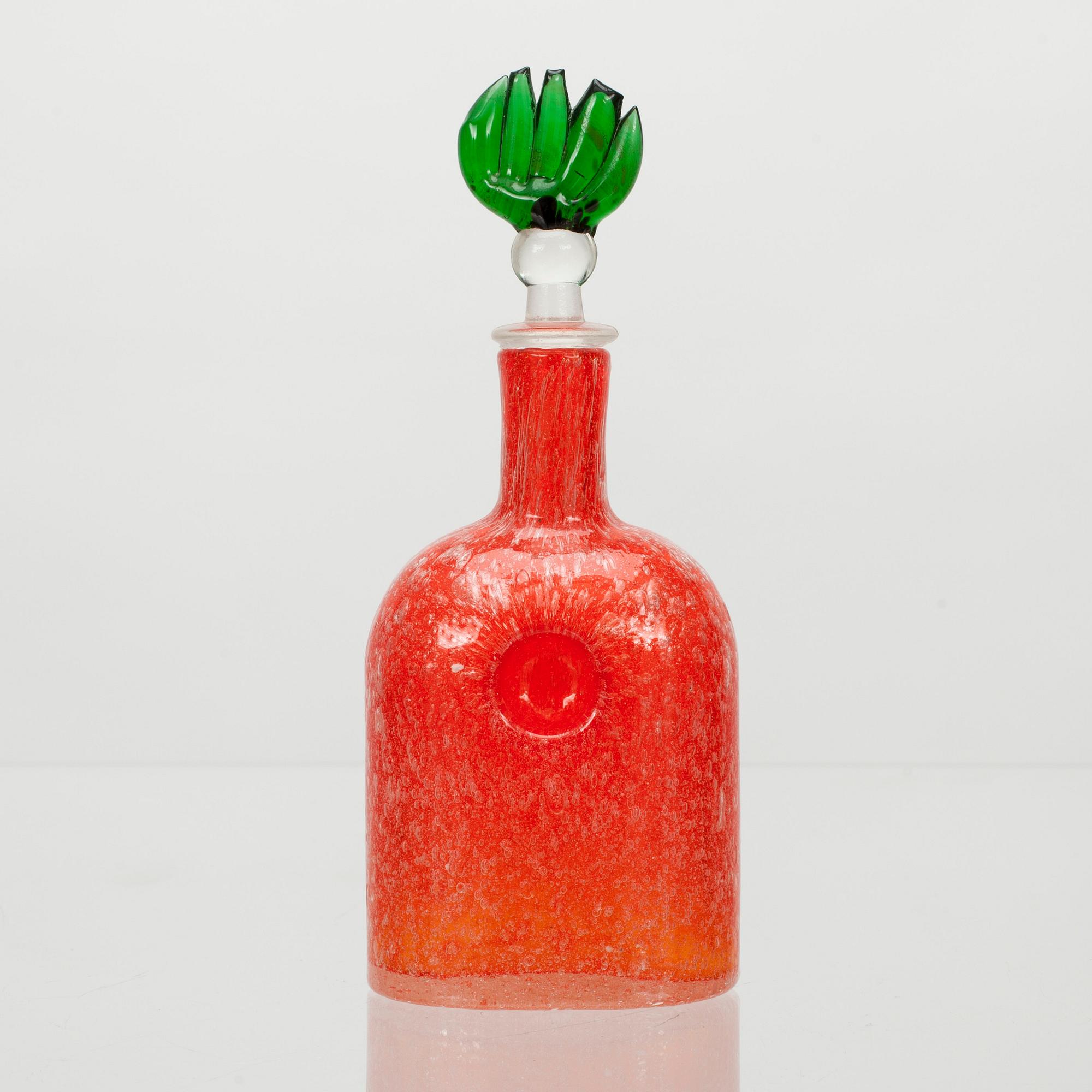 FLASKA, glas, "Puteli" signerad Oiva Toikka Nuutajärvi Notsjö. 1970-talets senare hälft.