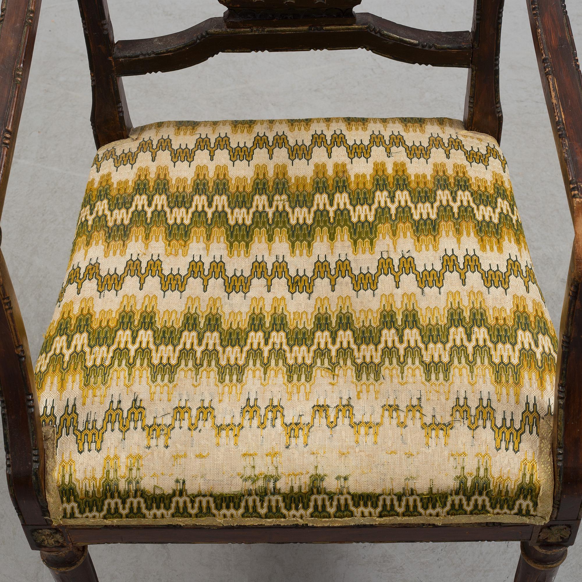 An armchair, probably Italian, 19th c, belonged to Queen Victoria, Solliden, the embroidery by King Gustav V.