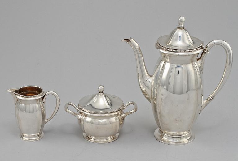 KAFFESERVIS, 3 delar, silver, CAK, Göteborg, 1923. Vikt 950 g.