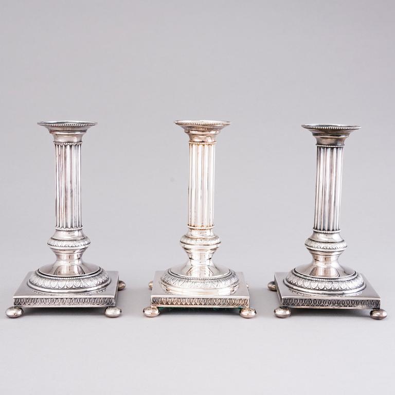 A set of three silver candlesticks, Kultateollisuus, Turku 1976 and 2001.