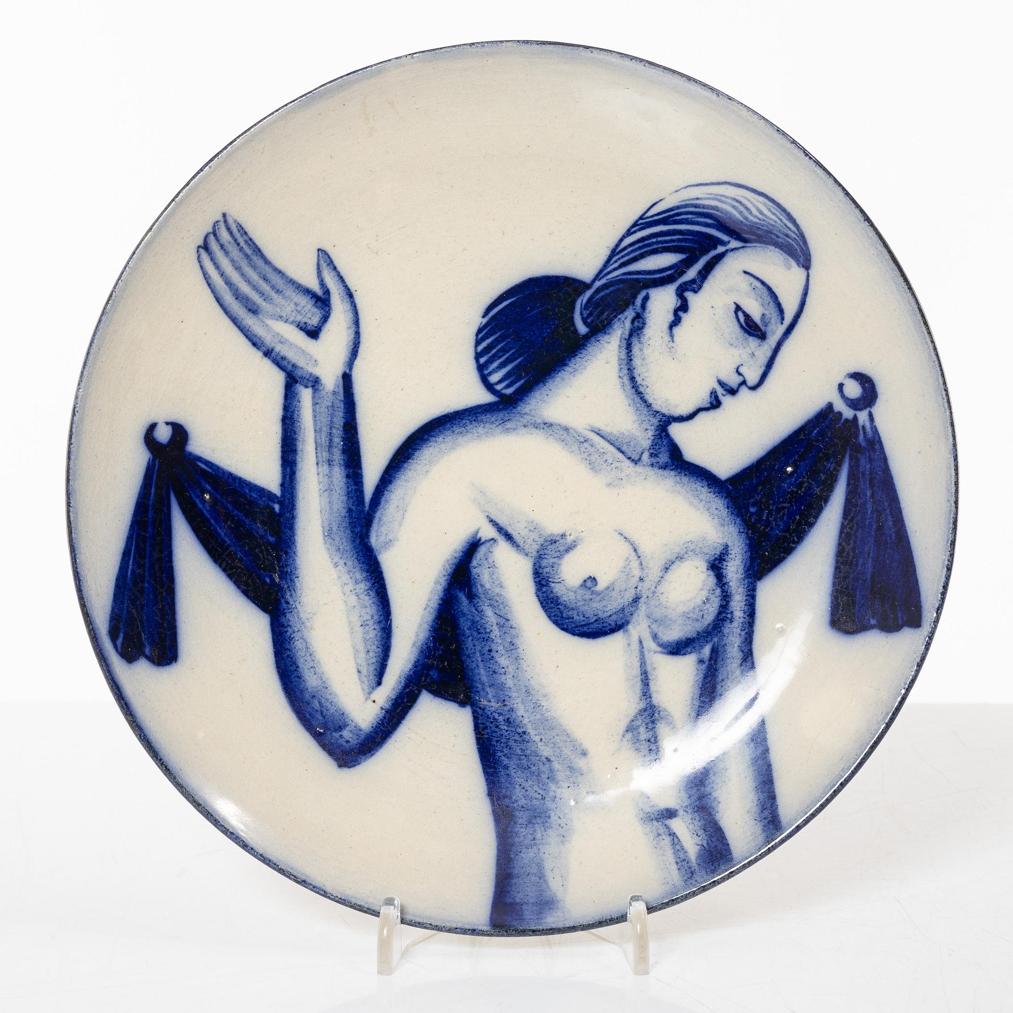 Tyra Lundgren, two stoneware dishes, Rörstrand, 1930's.
