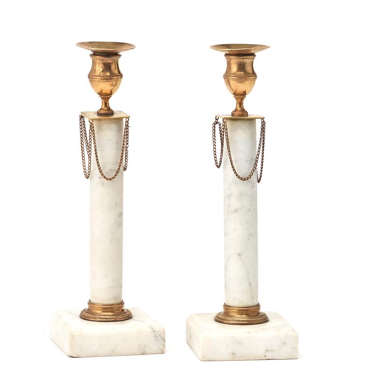 A pair of late Gustavian late 18th century candlesticks.