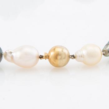 Necklace, Tahitian and South Sea pearls, clasp in 18K gold.