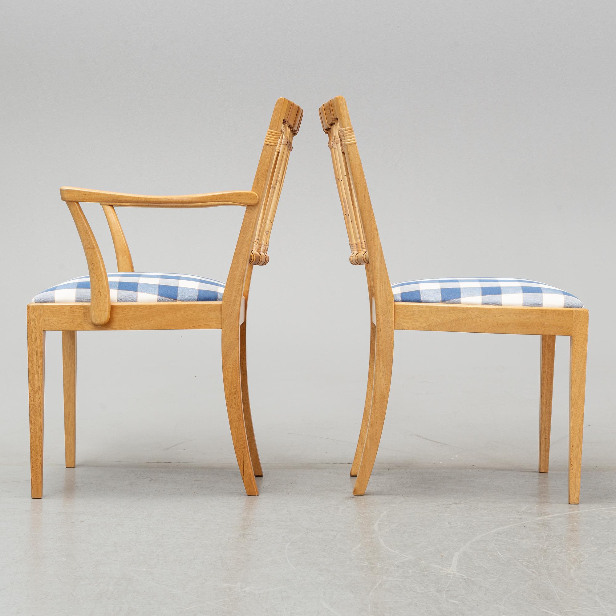 Josef Frank, stolar, modell 1165, 8 st + 2 karmstolar, Firma Svenskt Tenn, formgivna 1946-47.