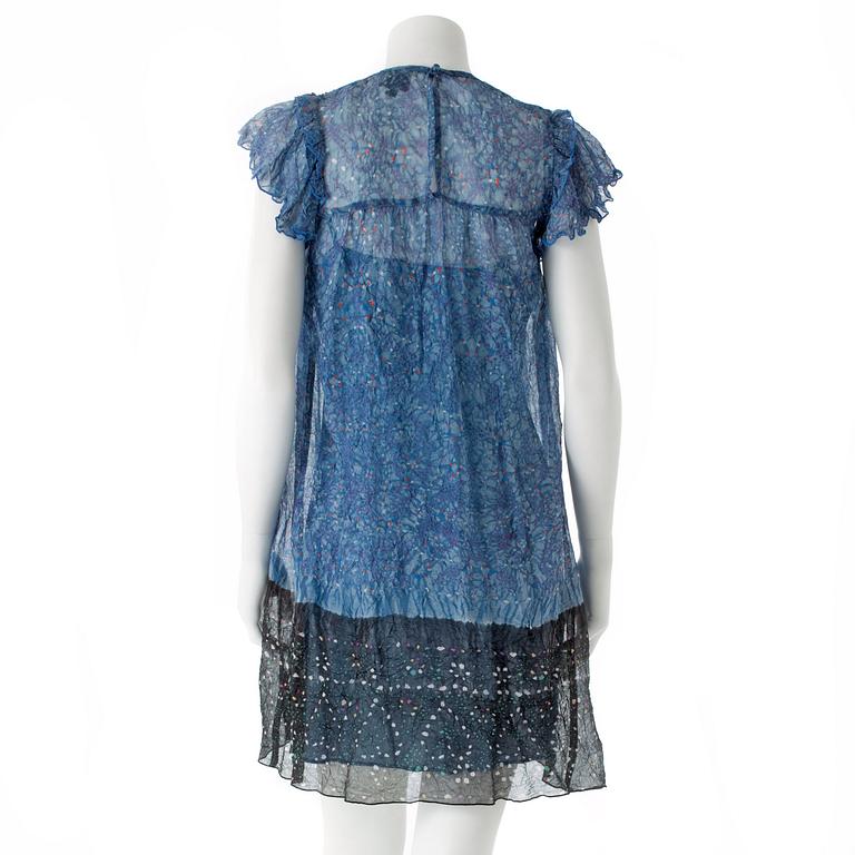 ANNA SUI, a silk chiffong blue and multicolored dress.