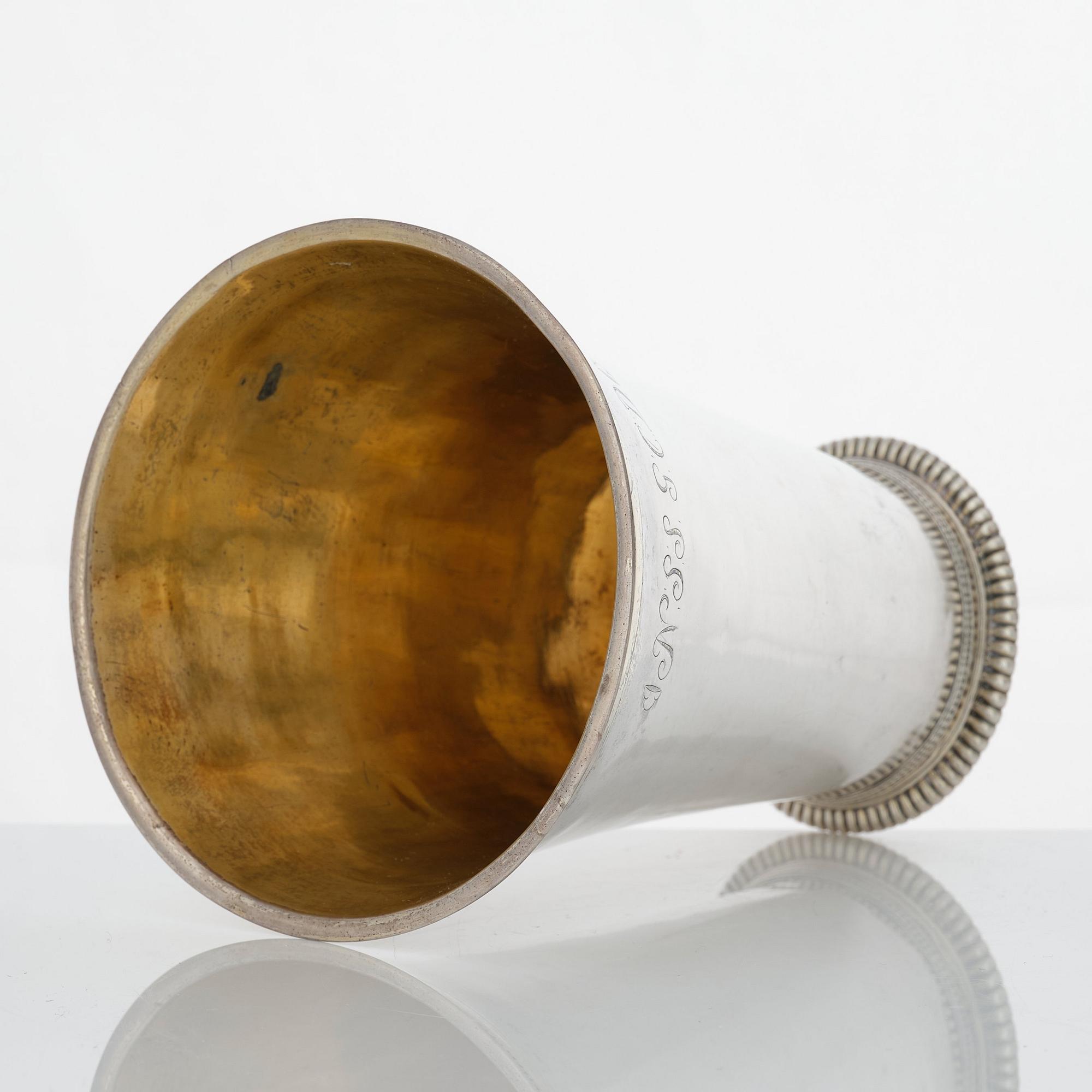 A Swedish 18th century parcel-gilt silver beaker, marke of Bengt Collin, Uppsala 1752.