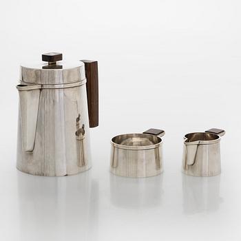 Bertel Gardberg, Coffee set, 3 pieces, 916 silver and rosewood, Toivo V. Toukonen, Helsinki, 1956.