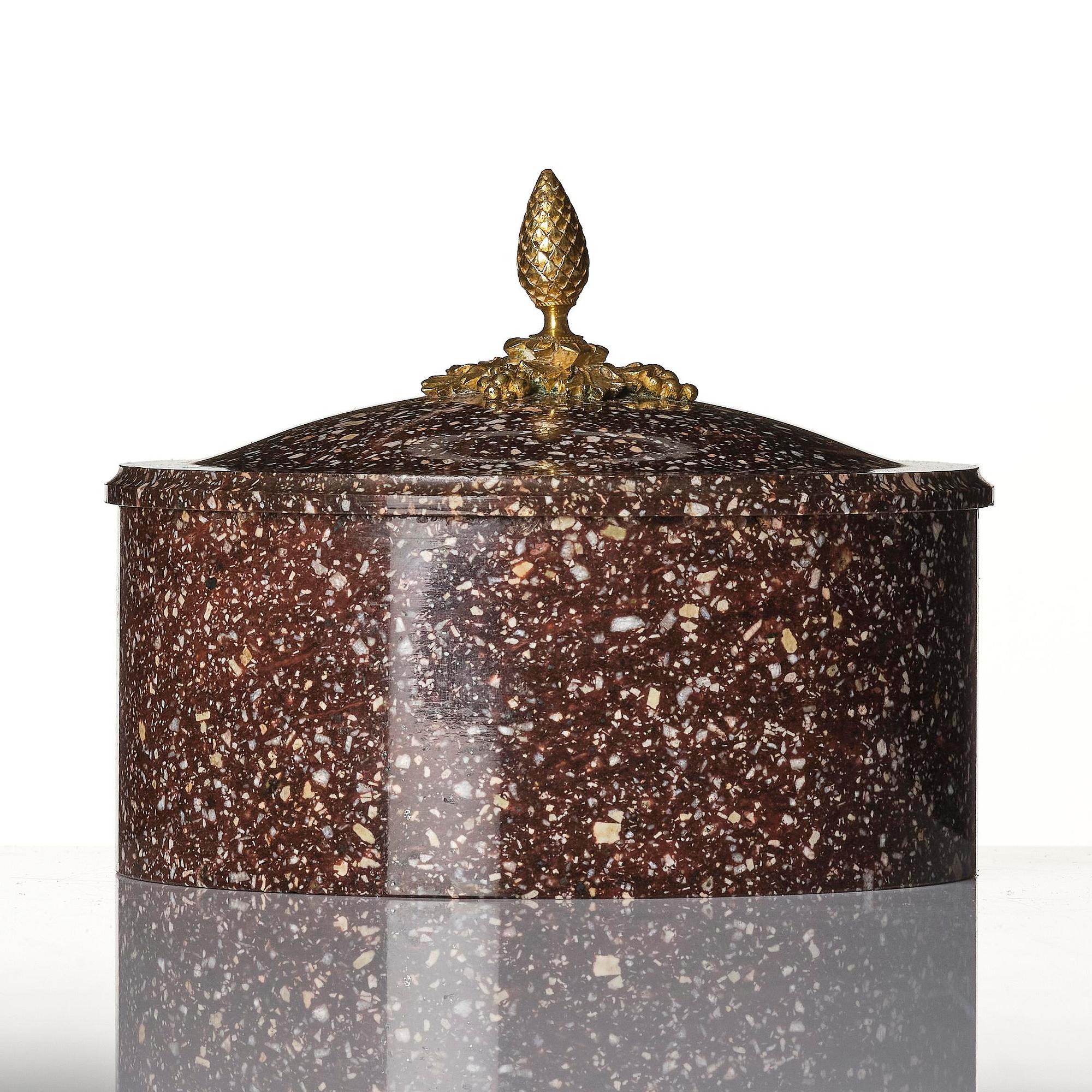An Empire 'Blyberg' porhyry butter box from Älvdalen, Sweden, early 19th century.