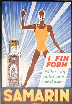 REKLAMAFFISCH, litografiskt tryck, "Samarin", Wiborgh, 1930-tal.