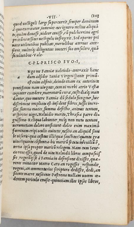 Editio princeps of all Pliny's ten books of letters, Aldus Manutius 1508.