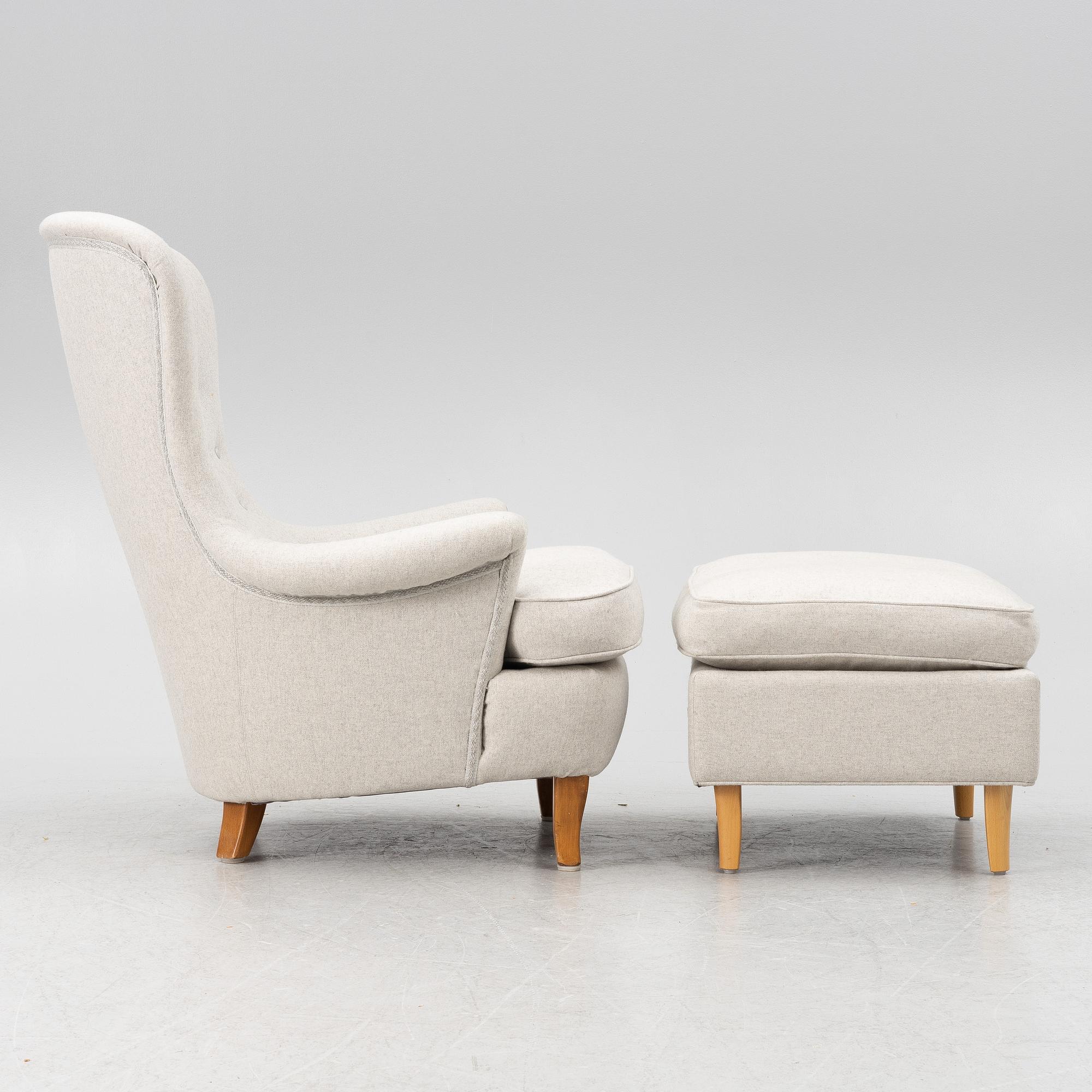Carl Malmsten, armchair with footstool, "Solo", second half of the 20th century.
