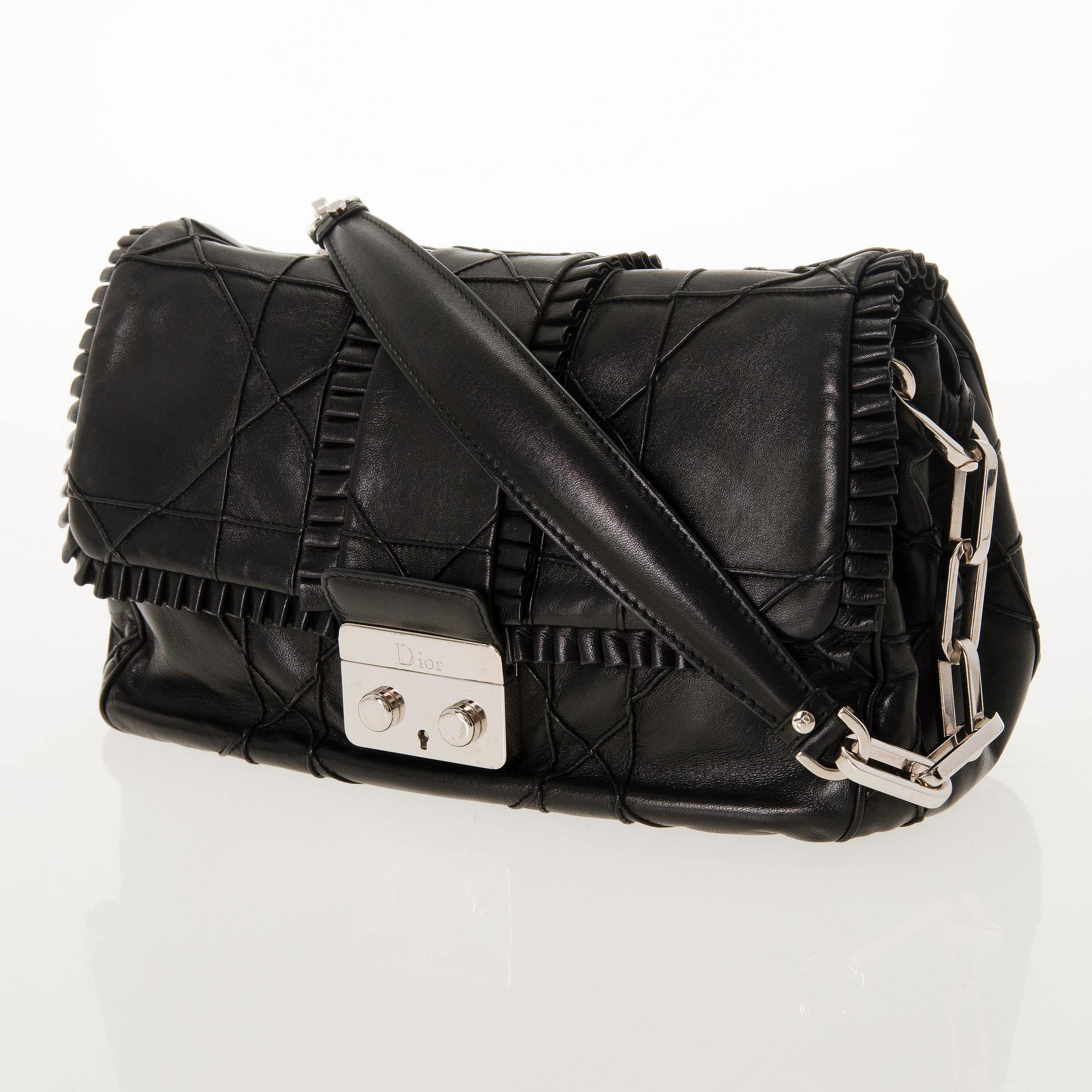 CHRISTIAN DIOR Quilted Ruffle Leather New Lock Flap Bag.
