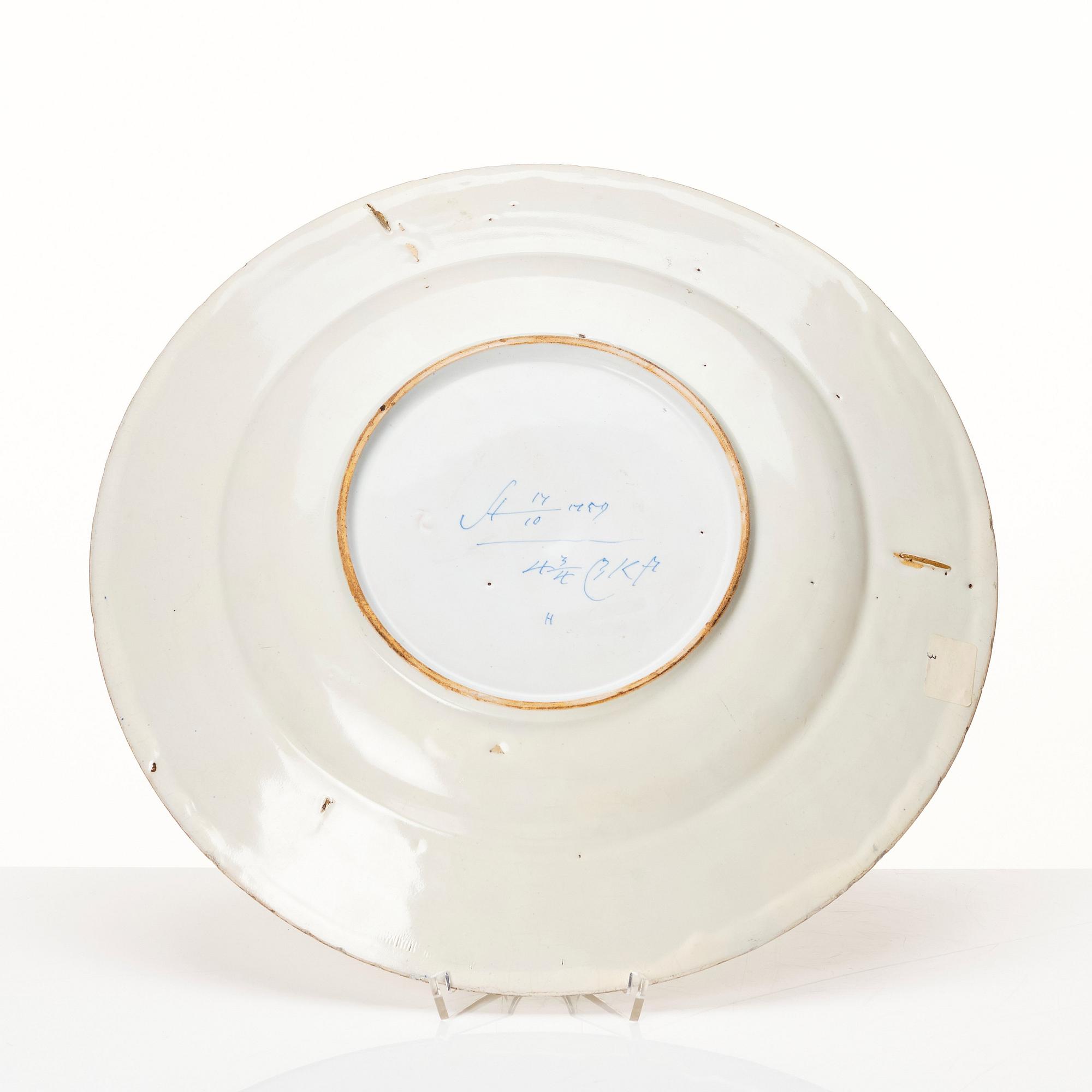 A Swedish Rörstrand faiece dish, dated 14/10 1759.