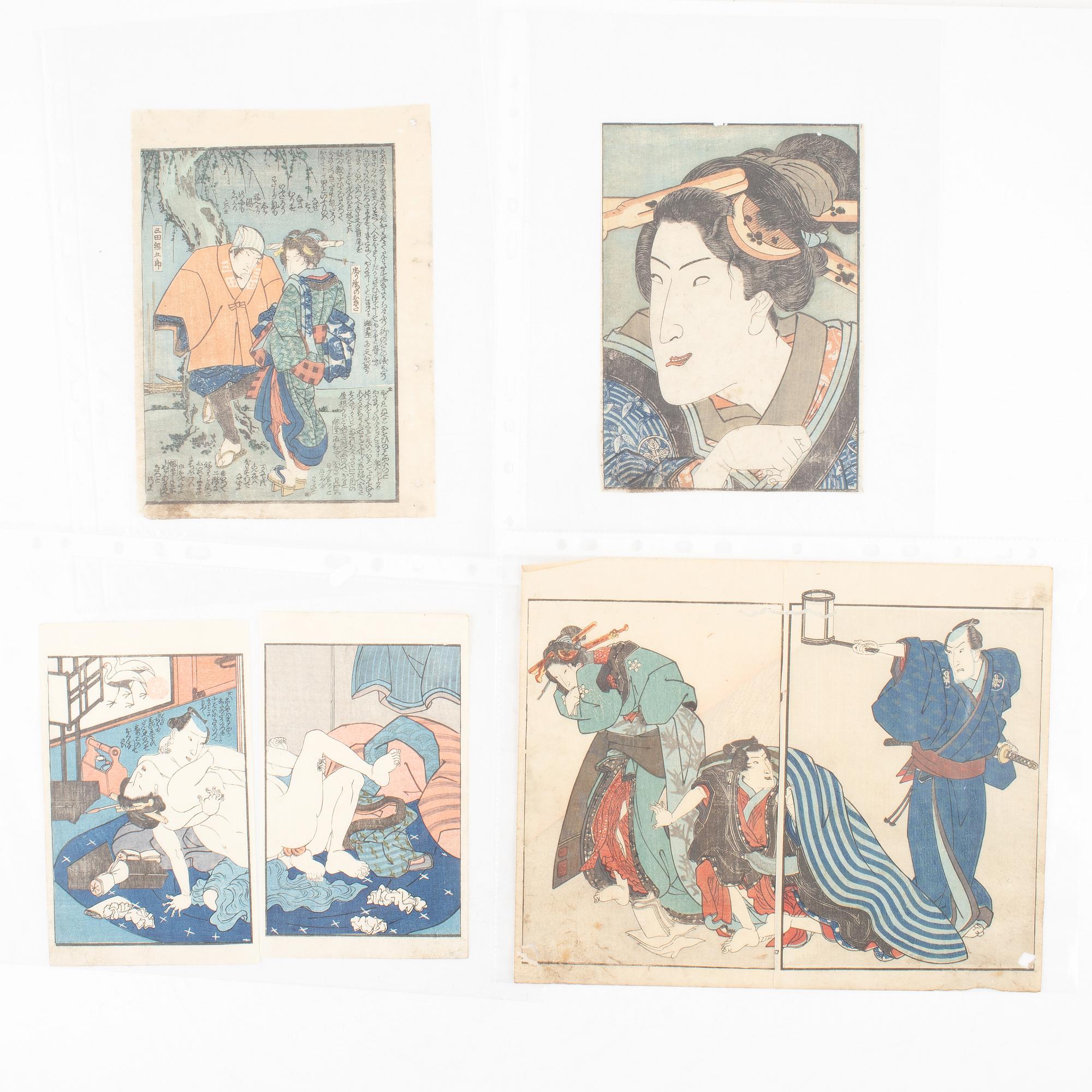 14 Japanese wood block prints, 19th Century.