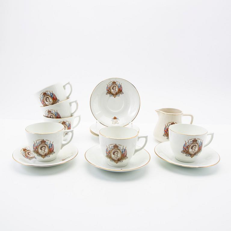 English Queen Elizabeth II Coronation Souvenir Cup and saucer 1953, seven pieces.