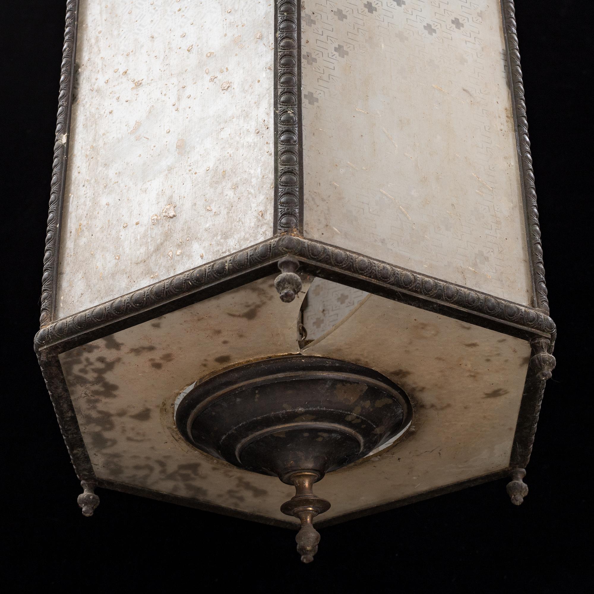 LYKTA, mässing och glas, 1800-tal.