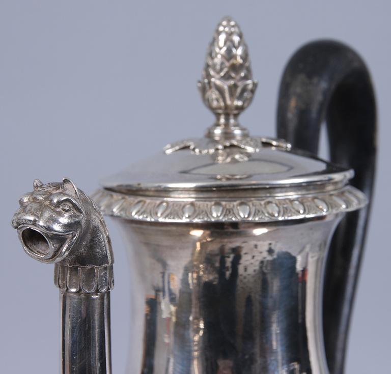 KAFFEKANNA, silver, empire, Gustaf Möllenborg, Stockholm, 1828.