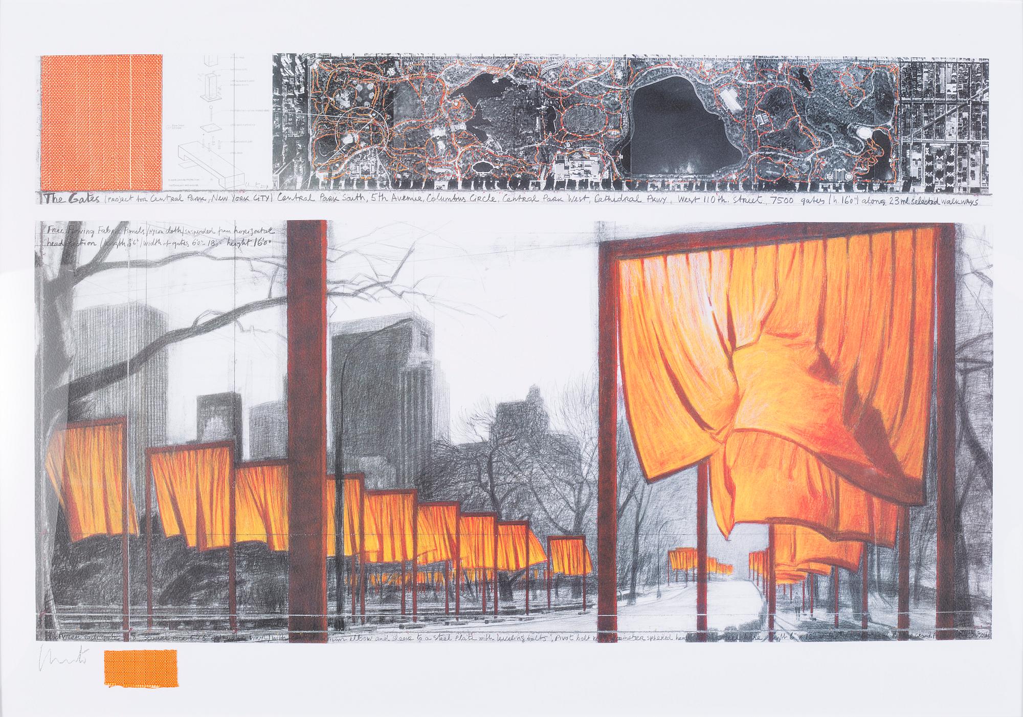 Christo & JEANNE-CLAUDE, color offset with fabric application, signed Christo.