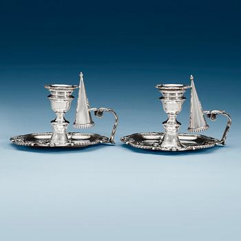 866. A pair of English 19th century silver chamber-candlesticks, marks of Benjamin Smith II and James Smith III, London 1808.