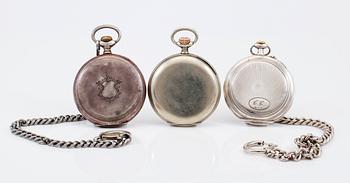 FICKUR, 3 st, silver och nickel, 1900-talets första hälft.
