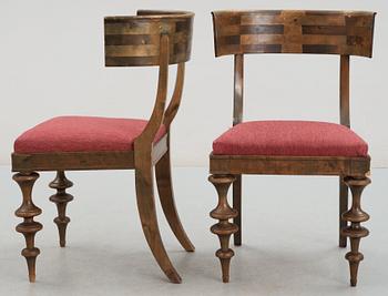 A pair of, possibly Danish, stained beech chairs, 1920-30's.
