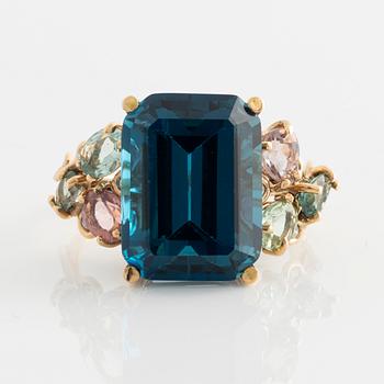 Ring, cocktail ring with topaz, amethysts, tourmalines, and brilliant-cut diamonds.