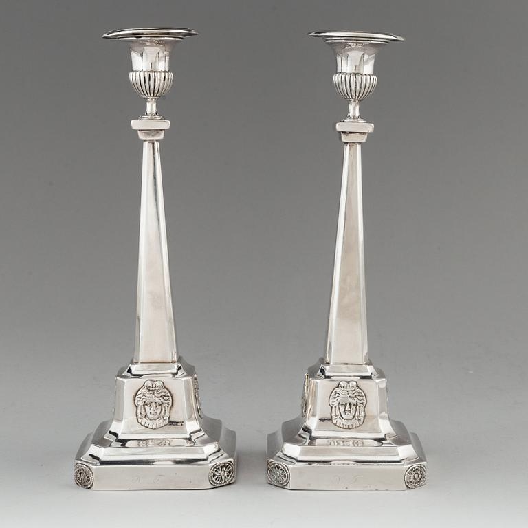 A pair of Swedish 18th century silver candlesticks, mark of Pehr Zethelius, Stockholm 1799.