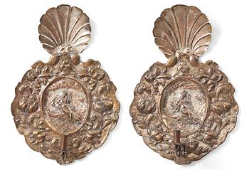 66. A pair of Baroque one-light wall sconces, Swedish or Holland/Germany, second half of the 1600's.