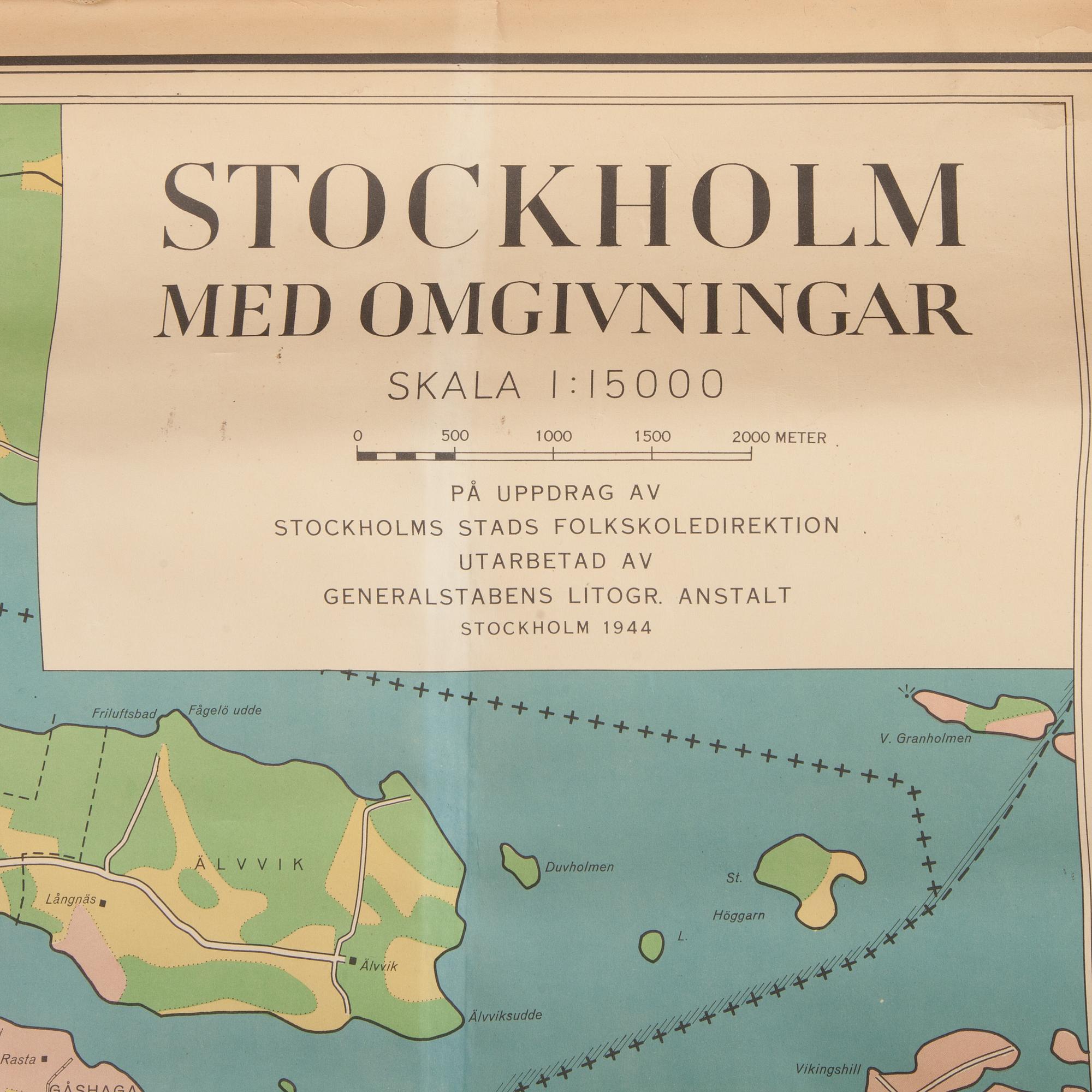 KARTA, Generalstabens litografiska Anstalt. "Stockholm". 1944.