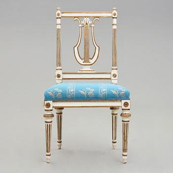 STOLAR, sju stycken (3+2+2), av Erik Öhrmark (mästare i Stockholm 1777-1813), gustavianska, 1700-talets slut.